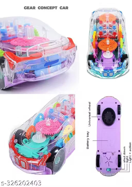 3D Transparent Car with 360 Degree Rotation Gear Simulation Mechanical Car With Light & Sound