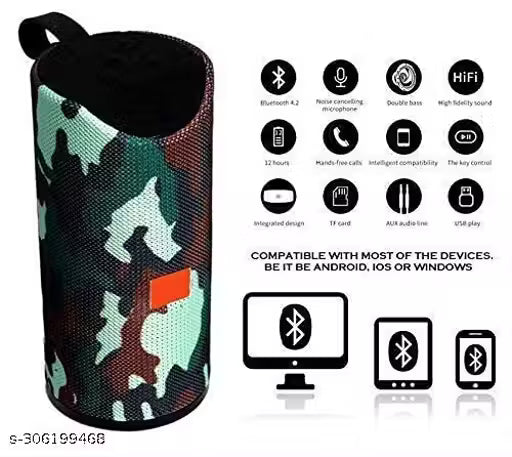 MLA TG-113 ARMGRN HD High Bass Stereo Audio Ultra-Portable Wireless Bluetooth Speaker with USB Charging Cable & Built-in Microphone Radio, TF, Aux
