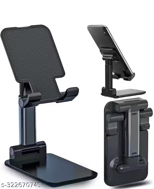Mobile Phone Holder, Adjustable, Foldable, Anti-Skid, Wide Compatibility (Black) Tabletop
