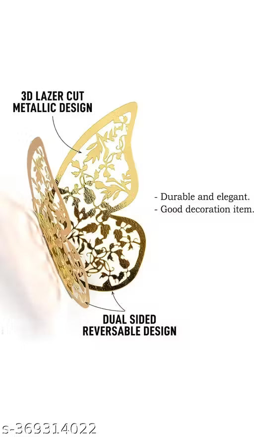 12pcs 3D Paper Gold Butterfly Decoration Items for Wall, Room, Bedroom, Living Room Decor, Golden Butterfly,