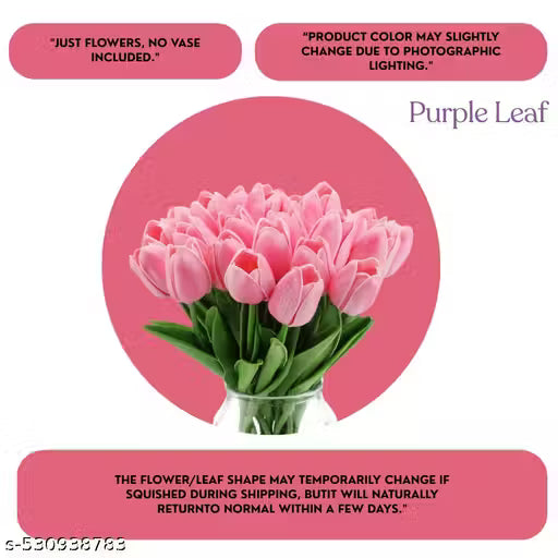 Purple Leaf 6PCS Artificial Pink Tulip Flower Sticks for Home Decor, Wedding Decorations, Living Room, Bedroom, Vase Arrangement, Table Centerpiece, DIY Crafts, Festive Decor, Party Styling, Office Desk, and Gift Purposes
