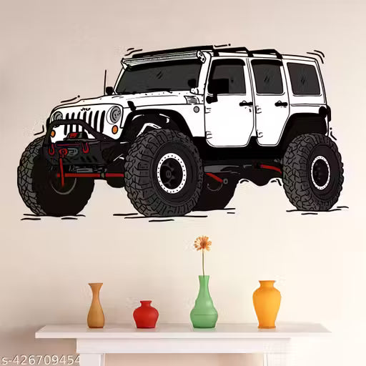 Artistic Decals Car Wall Sticker for Living Room, Bedroom, Kids Room, Big size sticker, 3D sticker, PVC vinyl wall sticker, Mountain jeeps, Racing car