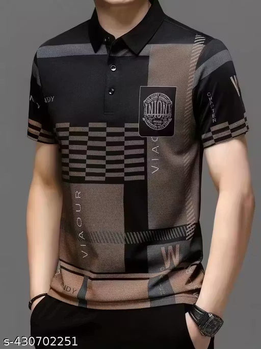 CHHOTE NAWAB Men's Typography Regular Polo Black Tshirts