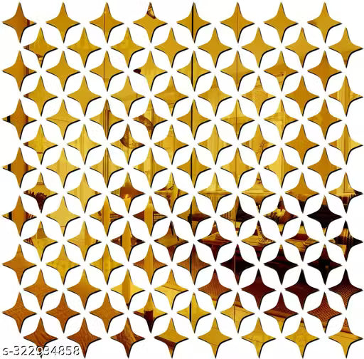 100 Four Point Star Golden (Each Star and Butterfliy Size 5 cm) Mirror Stickers for Wall, 3D Mirror Wall Stickers, Acrylic Wall Stickers, Wall Stickers for Hall Room, Home & Offices.