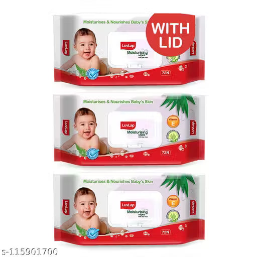 LuvLap Baby Moisturising Wipes with Aloe Vera, (72 wipes/pack with Lid Pack of 2)
