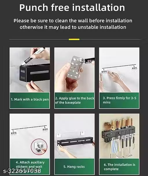 WE CLEVER Kitchen Shelf ADVANCED NON RUST STAINLESS STEEL ALLOY Wall Mount Knife Holder ,Towel Hanger , Spatula Ladle Hanging Hooks , Cutlery Holder Storage Rack High Grade Metal Multi-Purpose (40 x 5.5 x 7cm)