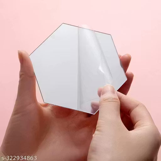 Hexagon 14 With 10 Butterflies Silver (12 cm x 10 cm Each Piece ), Mirror Stickers for Wall, Acrylic Mirror Wall Decor Sticker, Wall Mirror Stickers, Acrylic Stickers, Wall Stickers for Hall Room, Bed Room, Kitchen