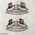 (Pack Of 2) Self-Adhesive Metal Kitchen and Bathroom Corner Rack Storage Shelves Shelf Organizer Storage Stainless Steel Wall Shelf Corner-Black Bath Shelves