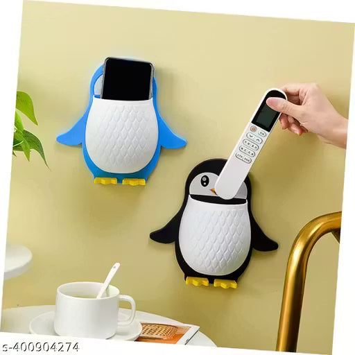 Pack of 2 Penguin Remote Holder Wall Toothbrush, Cellphone, Penguin Storage Box, Adhesive Wall Shelf Wall Nightstand | Toothbrush Holder | No Drilling for Holder Wall Toothbrush