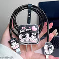 KNJ Kuromi 3D Cartoon Charger Cover | iOS Starter Adapter & Cable Protector | Cute Black & Pink Design