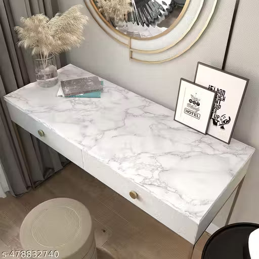 Self-Adhesive Wallpaper Waterproof Old Furniture Vinyl Stickers Wooden Door Wardrobe Desktop PVC Wall Papers(White Marble-PACK OF 2)