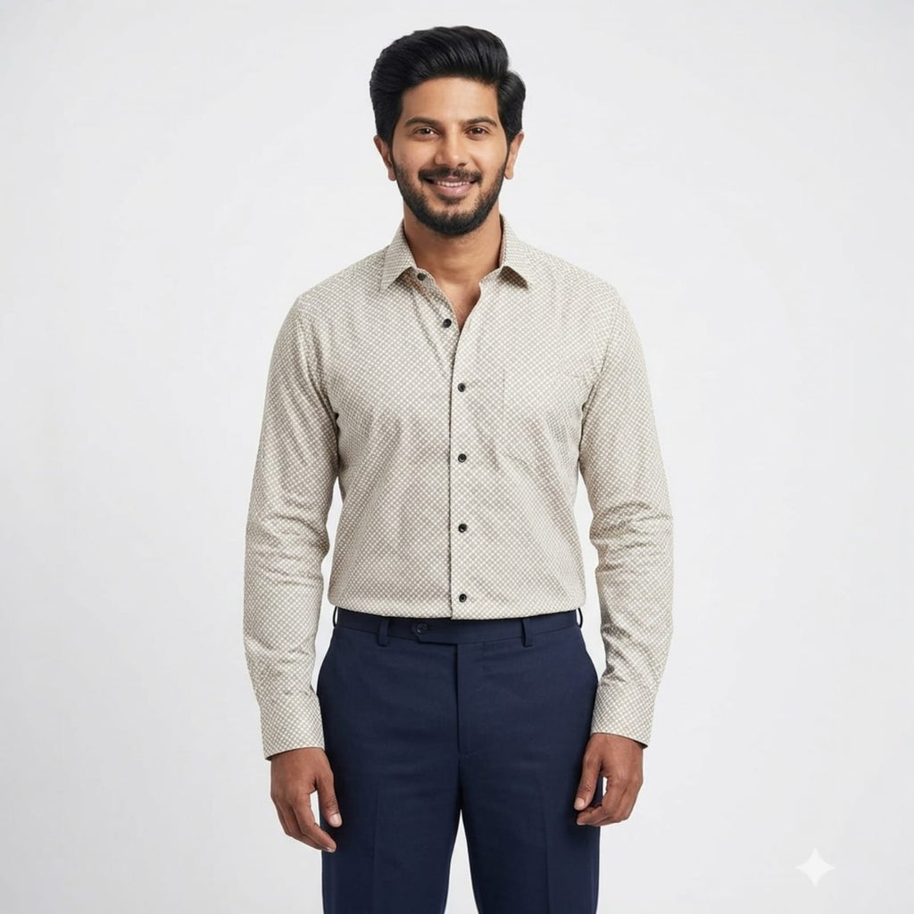 Shopia Men’s Slim Fit Geometric Micro-Print Cotton Blend Formal Shirt