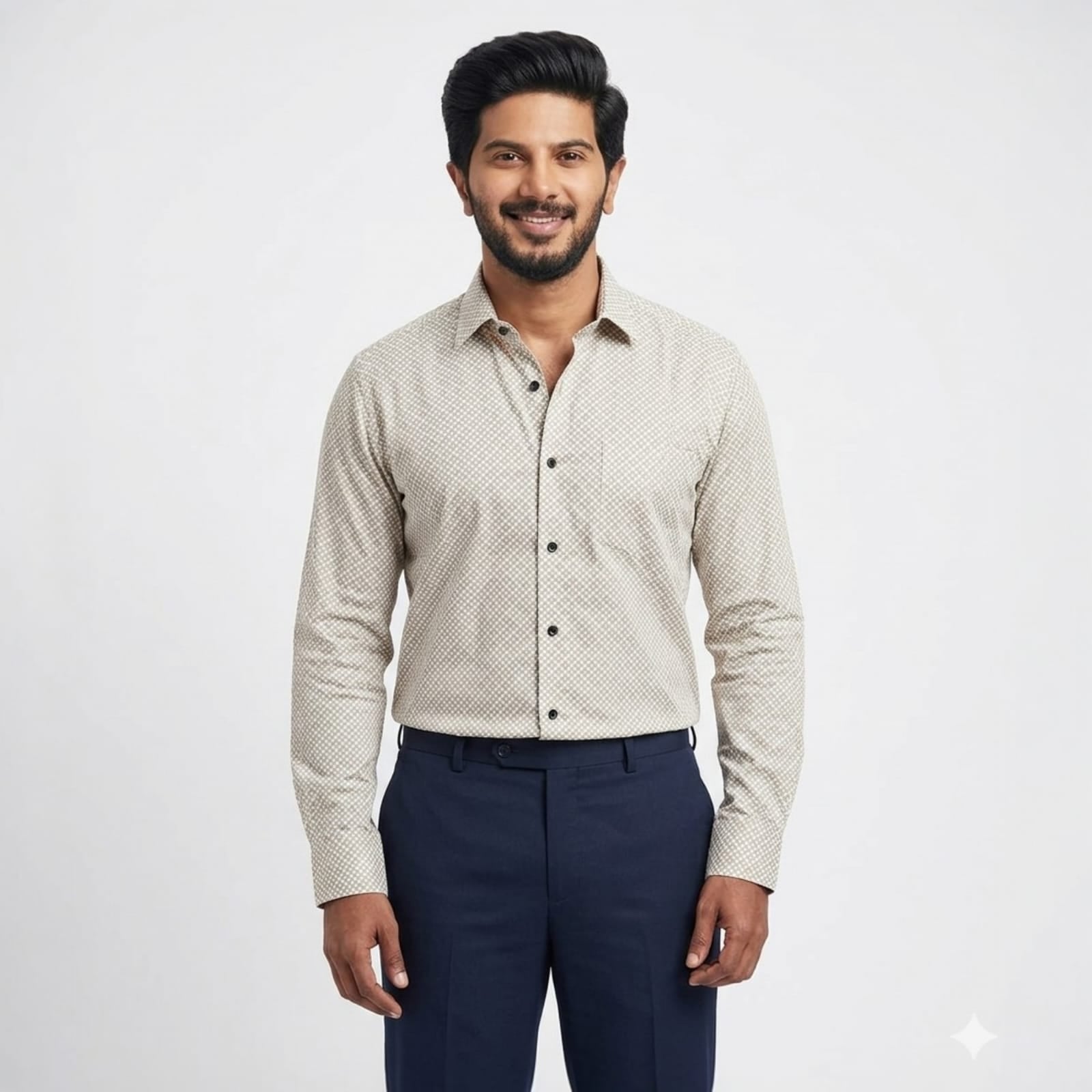 Shopia Men’s Slim Fit Geometric Micro-Print Cotton Blend Formal Shirt