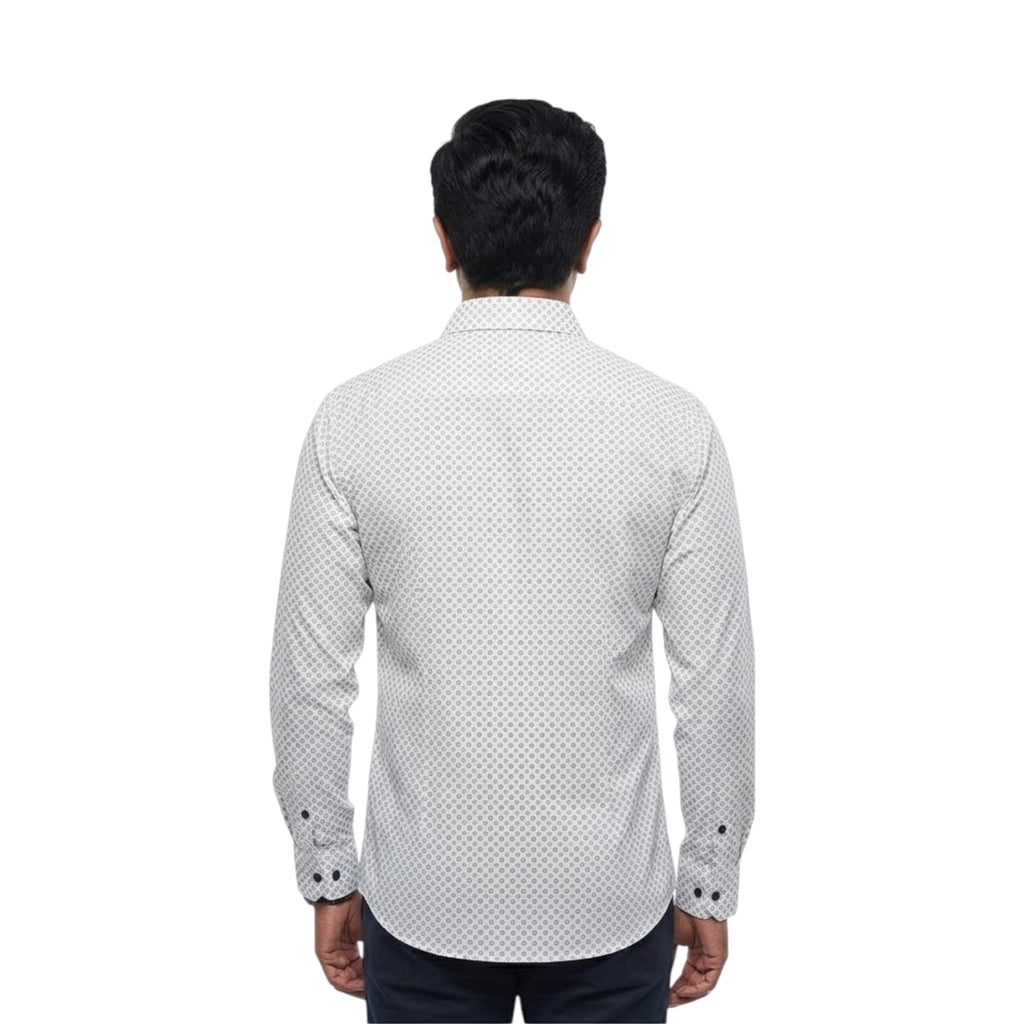 Shopia Men’s White & Grey Geometric Micro-Print Premium Cotton Shirt