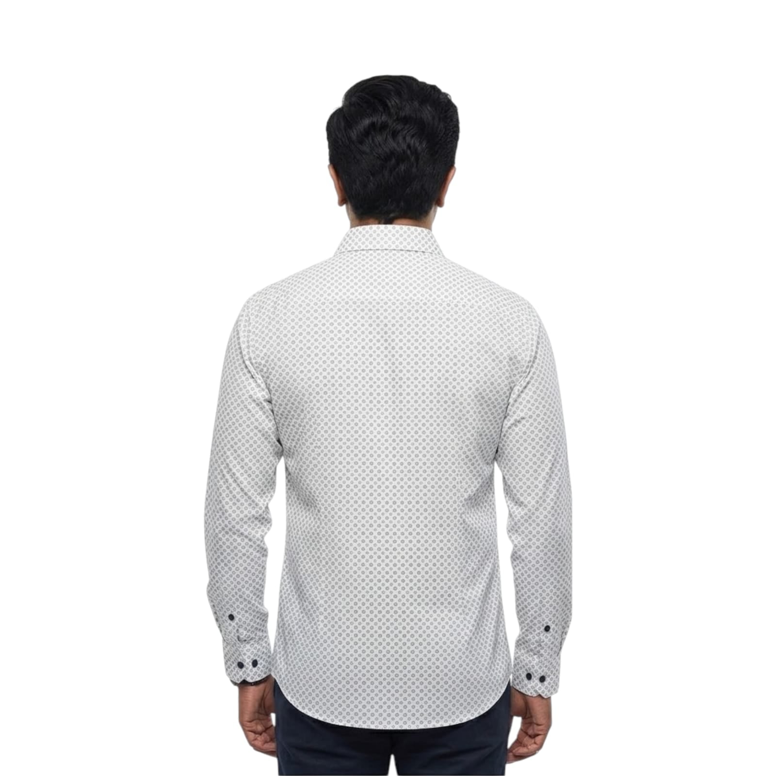Shopia Men’s White & Grey Geometric Micro-Print Premium Cotton Shirt