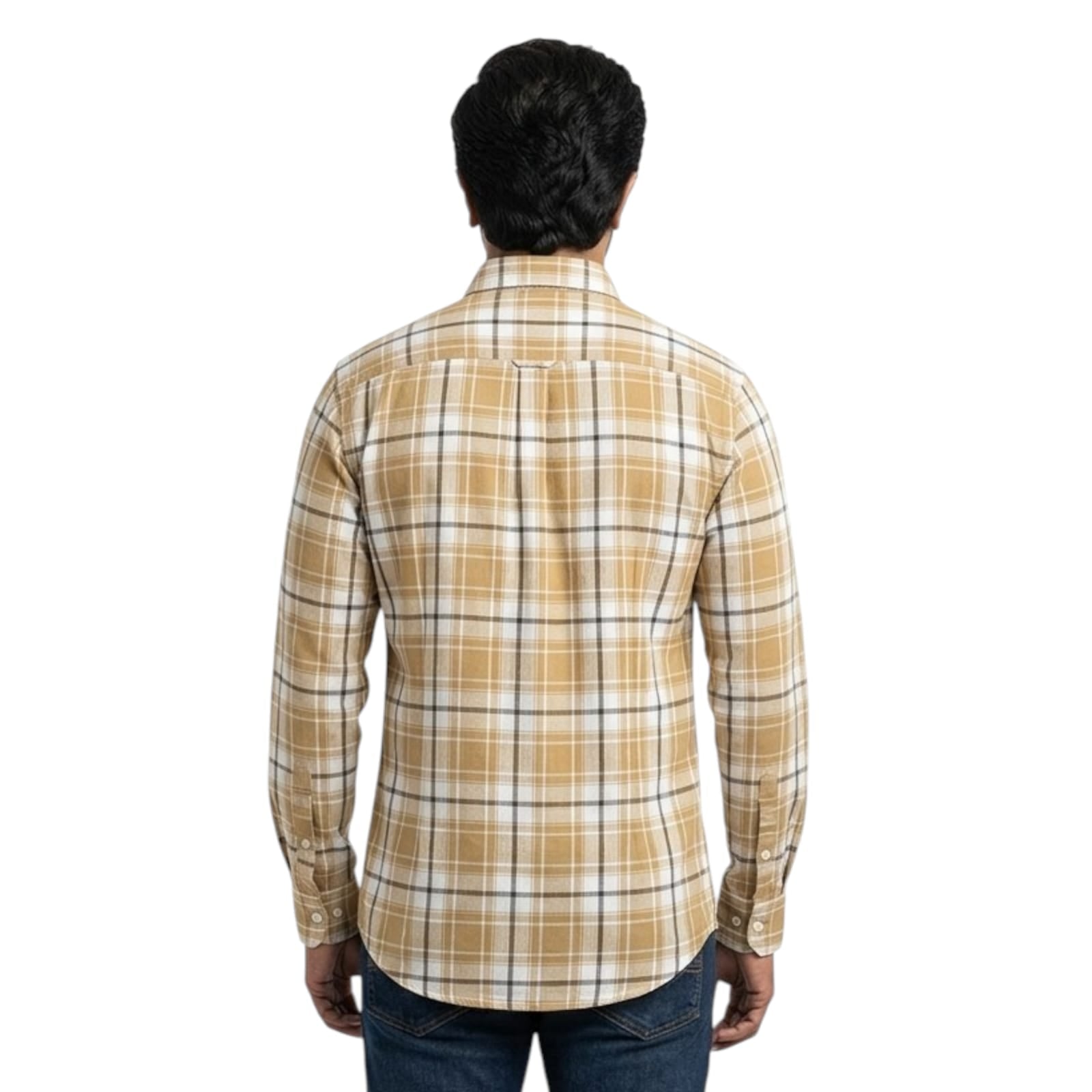 Shopia Men's Premium Cotton Mustard & White Checked Casual Shirt | Slim Fit | Long Sleeve Button-Down