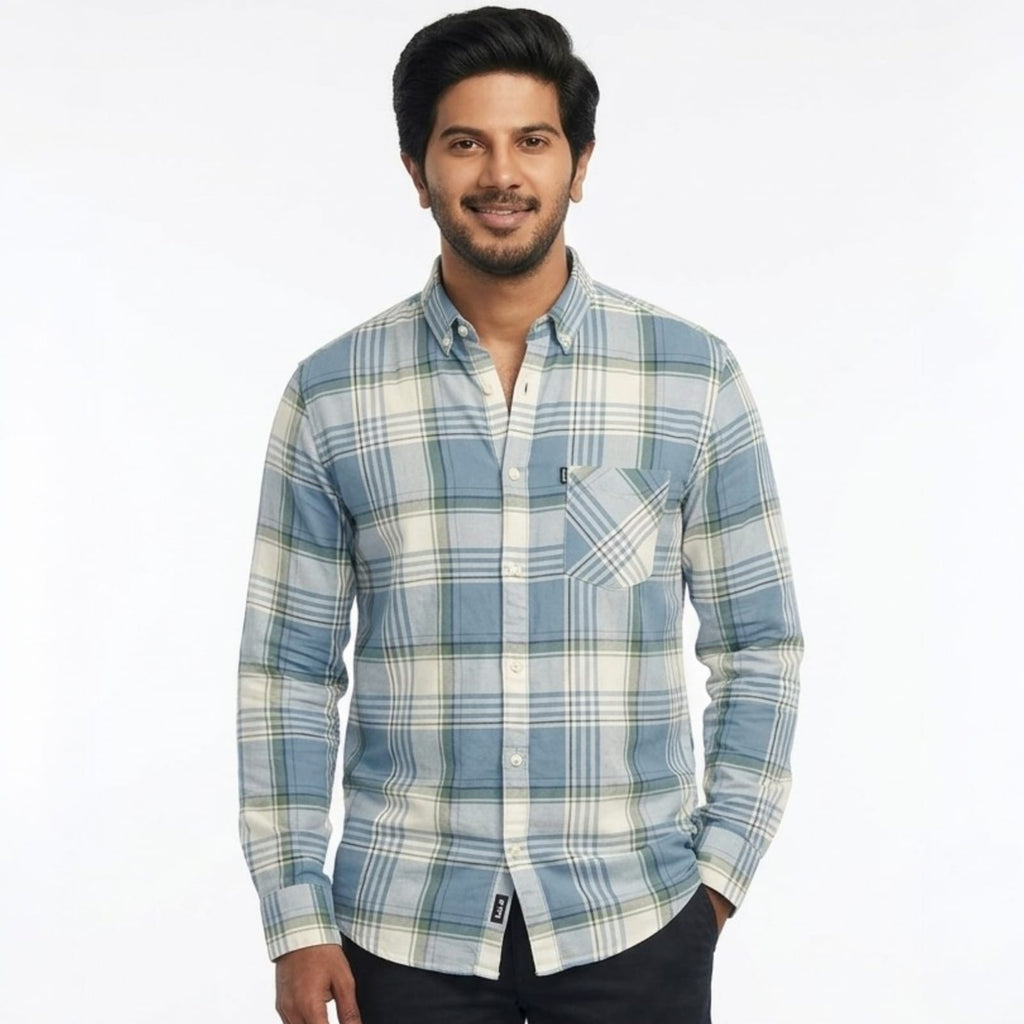 Shopia Horizon Blue Grid Shirt (Clean and professional)