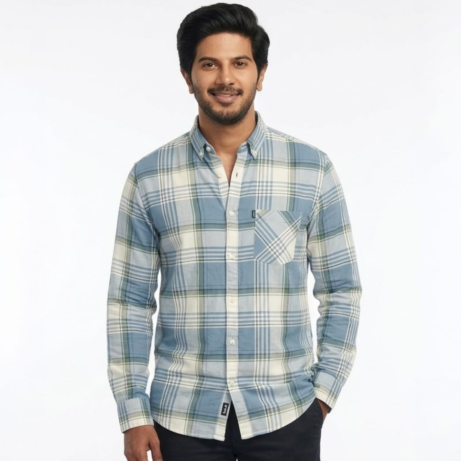 Shopia Horizon Blue Grid Shirt (Clean and professional)