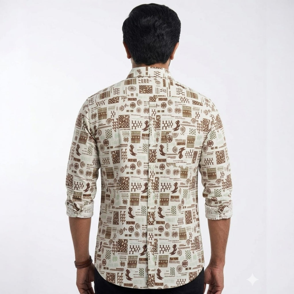 Shopia Men's Cotton Blend Fabric Button Down Full Sleeve Collar Neck Printed Shirt