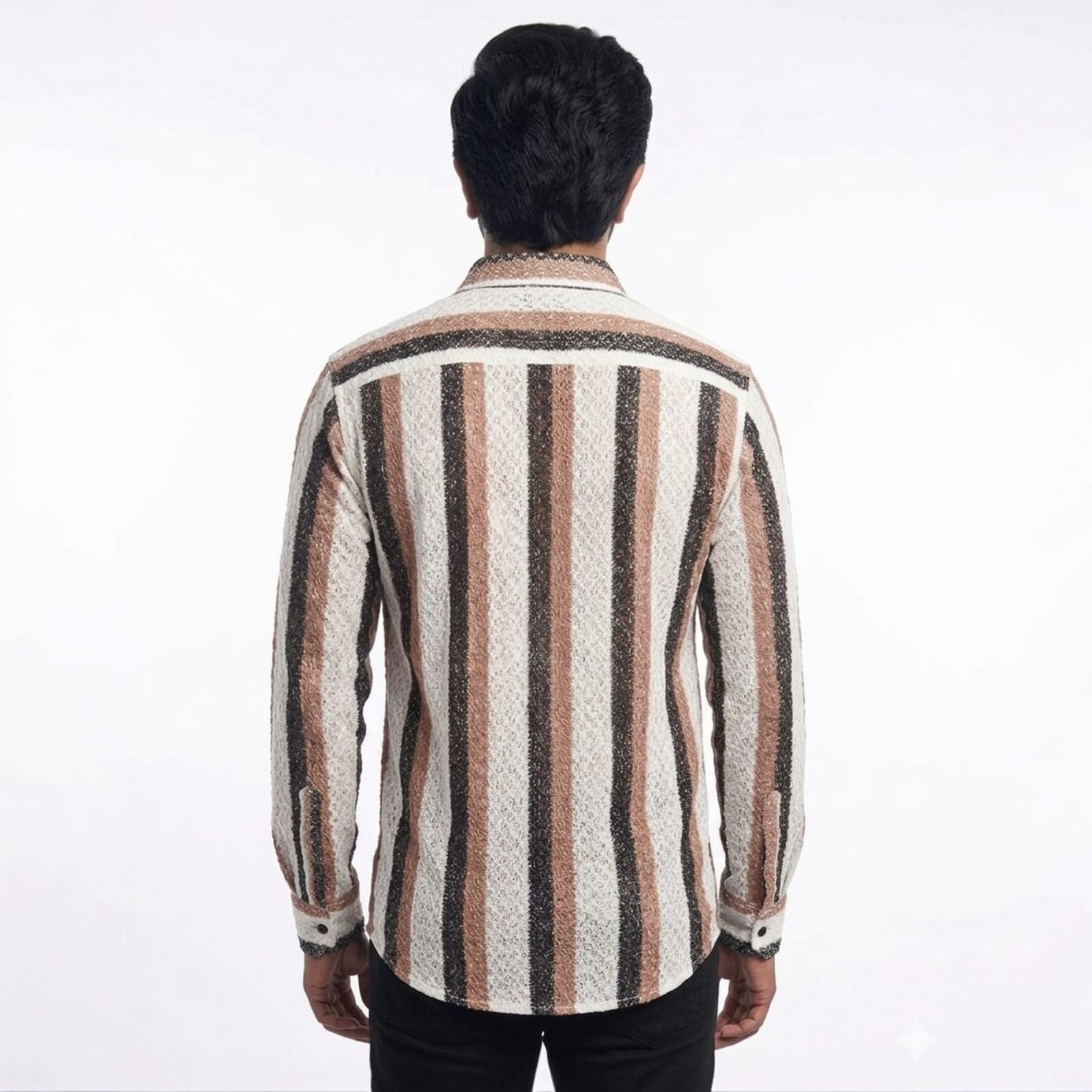 Shopia Men Relaxed Fit Spread Collar Vertical Stripped Casual Shirt