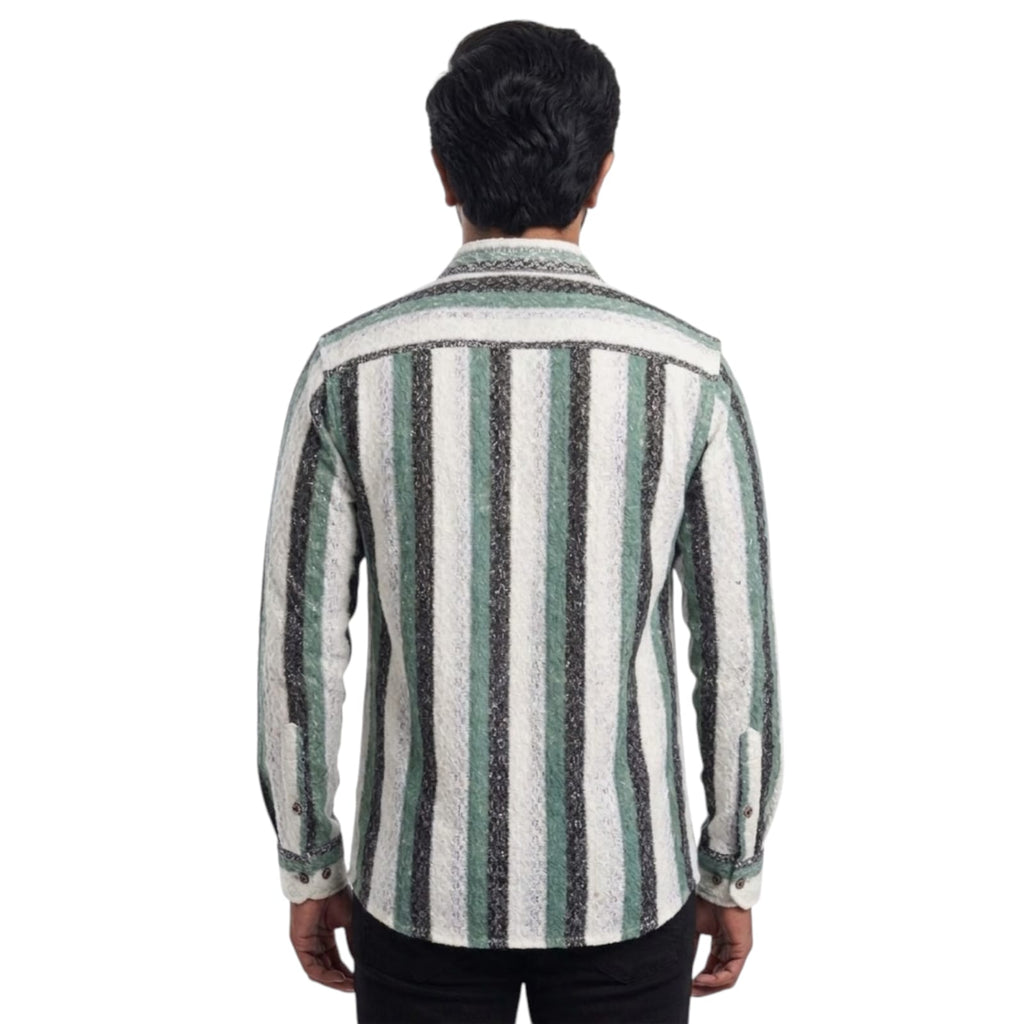 Shopia Men Relaxed Fit Spread Collar Vertical Stripped Casual Shirt