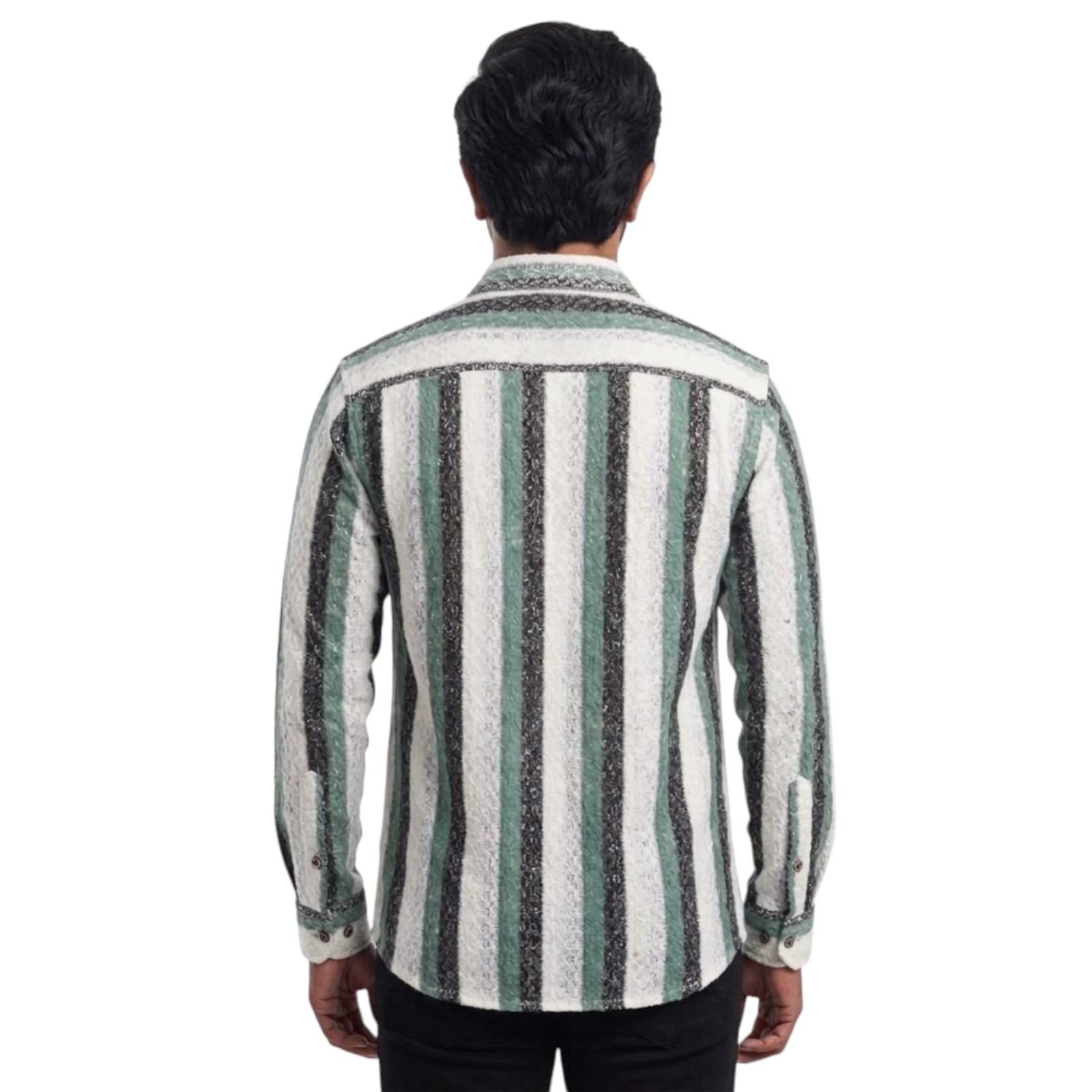 Shopia Men Relaxed Fit Spread Collar Vertical Stripped Casual Shirt