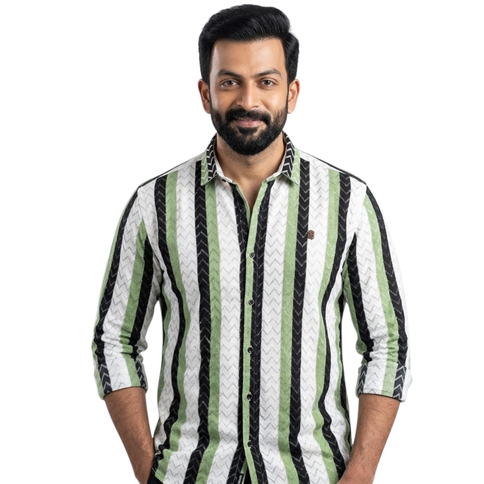 Shopia Men Relaxed Fit Spread Collar Vertical Stripped Casual Shirt