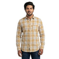 Shopia Men's Premium Cotton Mustard & White Checked Casual Shirt | Slim Fit | Long Sleeve Button-Down