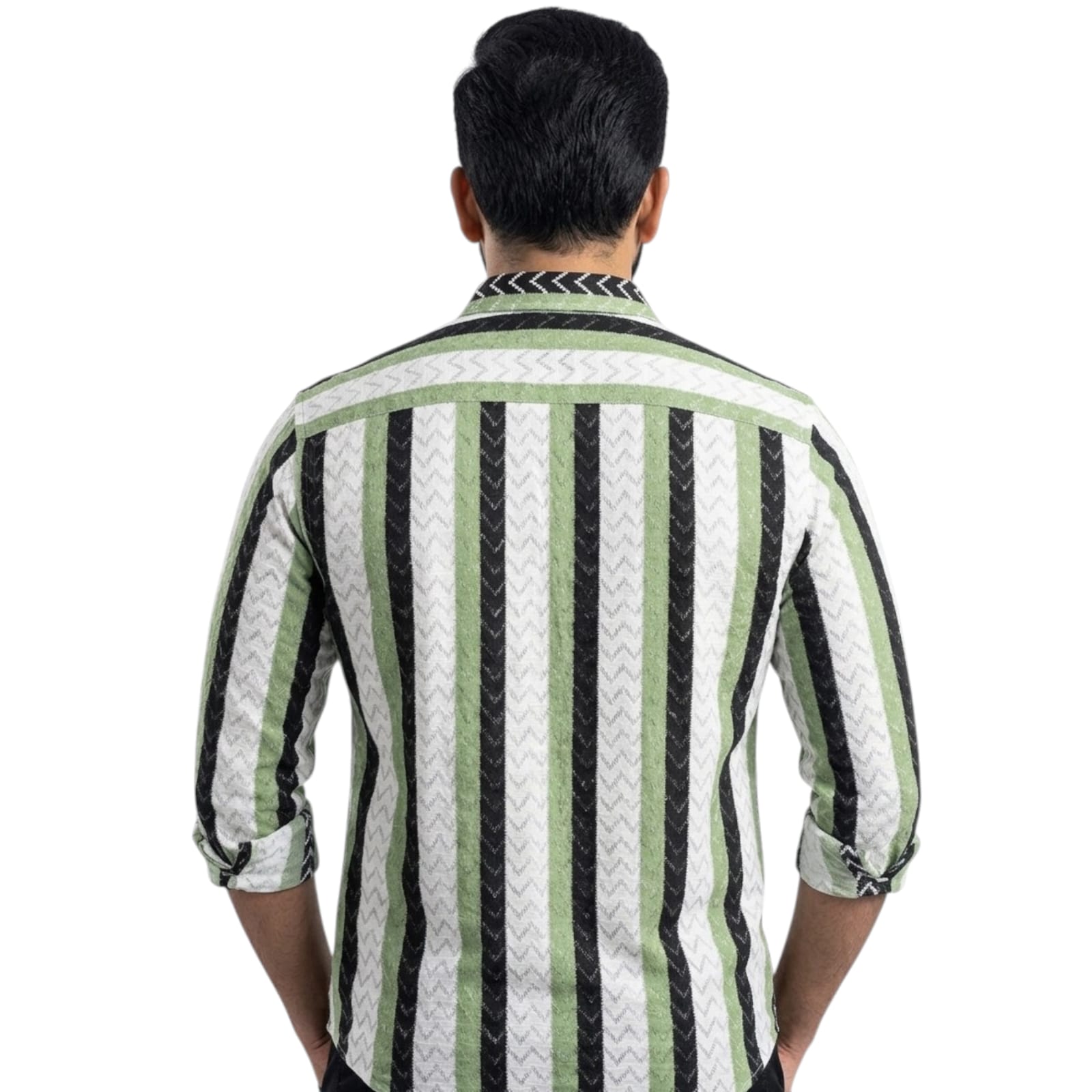Shopia Men Relaxed Fit Spread Collar Vertical Stripped Casual Shirt