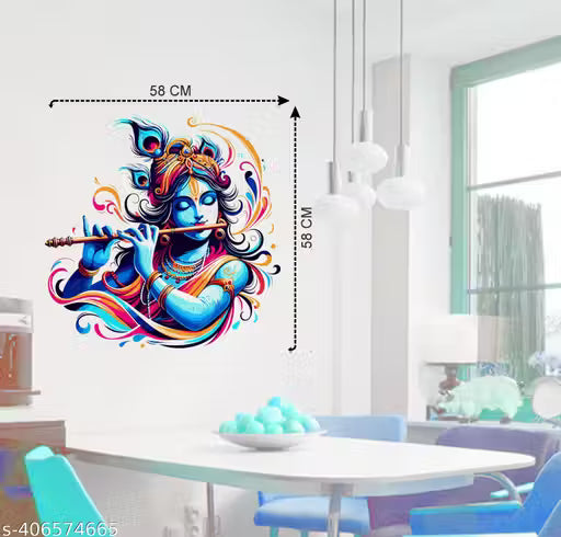 RNG GRAPHICS Pvc Vinyl Little Krishna Wall Sticker,Krishna Wall Sticker,Wall Stickers Krishna,Wall Stickers for Living Room,Multicolor,58 cm x 58 cm,Pack of 1