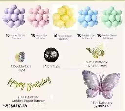 Butterfly Theme Birthday Party Decorations with Pastel Balloons for Decoration, Foil Balloons for Decor, Butterfly Stickers for Wall Decoration, Birthday Decoration Kit for Girls