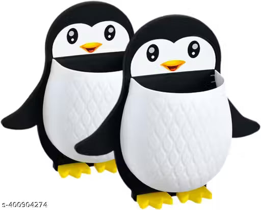 Pack of 2 Penguin Remote Holder Wall Toothbrush, Cellphone, Penguin Storage Box, Adhesive Wall Shelf Wall Nightstand | Toothbrush Holder | No Drilling for Holder Wall Toothbrush