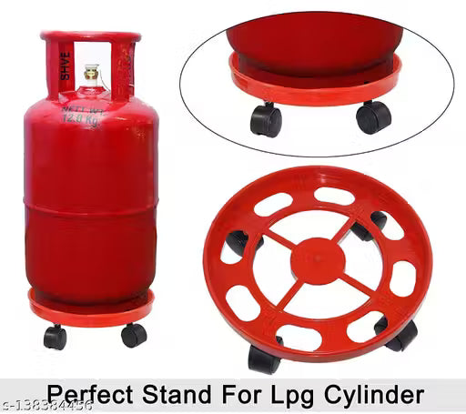 Gas Cylinder Stand - Easily Movable LPG Cylinder Trolley with Wheels (Red)