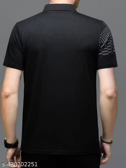 CHHOTE NAWAB Men's Typography Regular Polo Black Tshirts