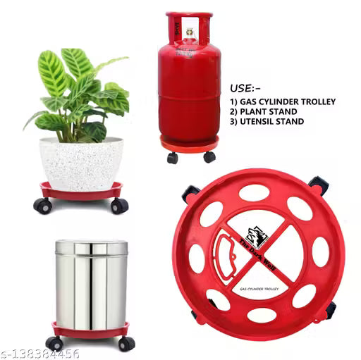 Gas Cylinder Stand - Easily Movable LPG Cylinder Trolley with Wheels (Red)