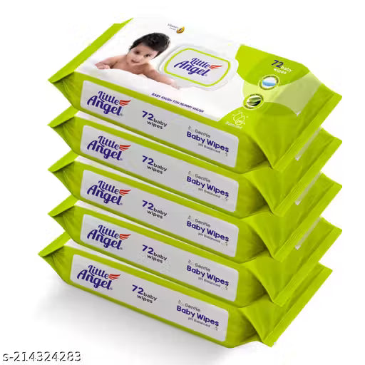 Little Angel Super Soft Baby Wet Wipes, 360 count with Aloe Vera & Vitamin E Extract, Lid pack, Pack of 5, 72 Count/Pack