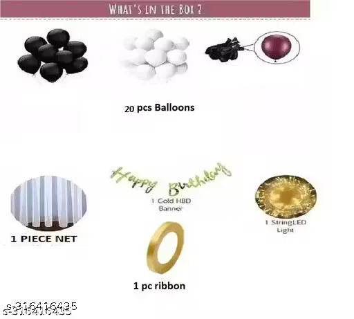 White Net Curtain Decoration With Burgandy Balloons, Led Light For Birthday Decoration, Backdrop Items, Party Items