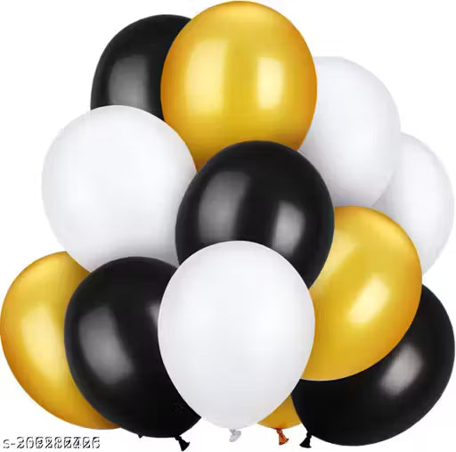 appy Birthday Combo Kit with Happy Birthday Black Banner + 2 Golden Curtain + Golden Black And White Hd Metallic Balloon Pack Of 20 + And Megic Candle+Ribben+Pump Free For Decoration Item