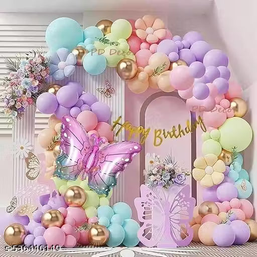 Butterfly Theme Birthday Party Decorations with Pastel Balloons for Decoration, Foil Balloons for Decor, Butterfly Stickers for Wall Decoration, Birthday Decoration Kit for Girls