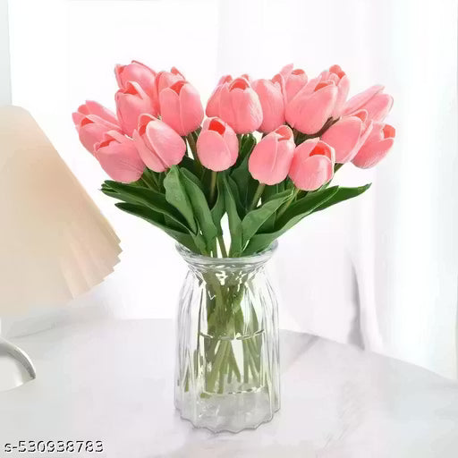 Purple Leaf 6PCS Artificial Pink Tulip Flower Sticks for Home Decor, Wedding Decorations, Living Room, Bedroom, Vase Arrangement, Table Centerpiece, DIY Crafts, Festive Decor, Party Styling, Office Desk, and Gift Purposes