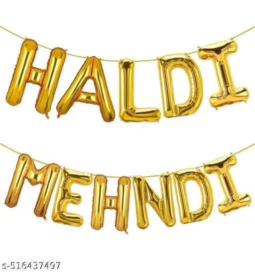 ART E CRAFT #BALLOON#Haldi And Mehandi ,Function Ceremony Decoration Pack of 44 items | Decoration Kit contains 1 Haldi and 1 Mehandi Foil Balloon, 30 Green and Yellow Balloons And 2 Golden and 1 Green Fringe Curtains