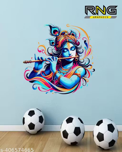 RNG GRAPHICS Pvc Vinyl Little Krishna Wall Sticker,Krishna Wall Sticker,Wall Stickers Krishna,Wall Stickers for Living Room,Multicolor,58 cm x 58 cm,Pack of 1