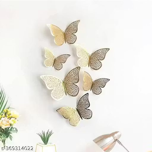 12pcs 3D Paper Gold Butterfly Decoration Items for Wall, Room, Bedroom, Living Room Decor, Golden Butterfly,