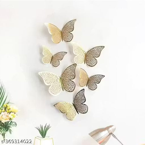 12pcs 3D Paper Gold Butterfly Decoration Items for Wall, Room, Bedroom, Living Room Decor, Golden Butterfly,