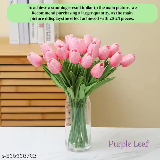 Purple Leaf 6PCS Artificial Pink Tulip Flower Sticks for Home Decor, Wedding Decorations, Living Room, Bedroom, Vase Arrangement, Table Centerpiece, DIY Crafts, Festive Decor, Party Styling, Office Desk, and Gift Purposes