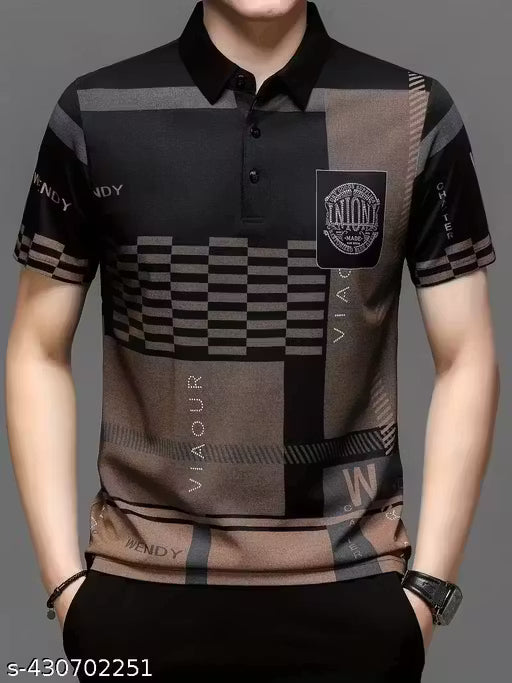 CHHOTE NAWAB Men's Typography Regular Polo Black Tshirts