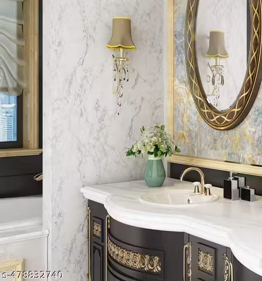 Self-Adhesive Wallpaper Waterproof Old Furniture Vinyl Stickers Wooden Door Wardrobe Desktop PVC Wall Papers(White Marble-PACK OF 2)