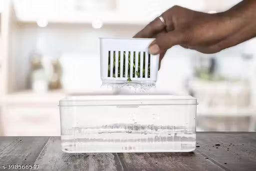 6 Grid Fridge Storage box with Lid and 6 Drain Compartment, Freezer Storage Box