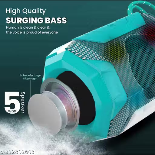 AuraEdge A005 RGB Bluetooth Speaker 5W with Bass Boost | Wireless Portable Speaker with Mic, USB, Aux, SD Card | Outdoor & Indoor Use | Waterproof, LED Light Show