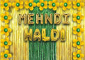 ART E CRAFT #BALLOON#Haldi And Mehandi ,Function Ceremony Decoration Pack of 44 items | Decoration Kit contains 1 Haldi and 1 Mehandi Foil Balloon, 30 Green and Yellow Balloons And 2 Golden and 1 Green Fringe Curtains